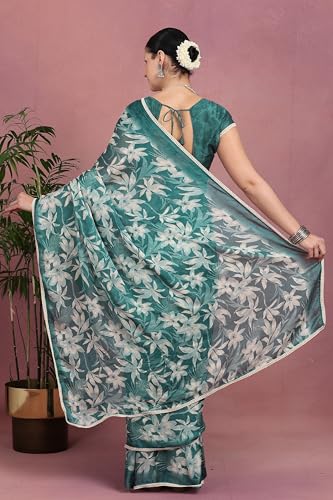 Image of MIRCHI FASHION Saree for Woman Georgette Floral and Leaf Printed | Elegant Farewell and Ceremonial Women's Sari with Blouse Piece