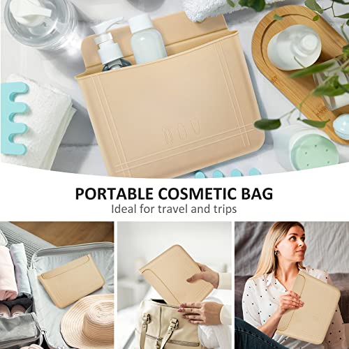 Gjnl Silicone Makeup Bag, Small Cosmetic Bag With Divider，Portable Travel Essentials Toiletry Bag,Waterproof Makeup Organizer Bag, Soft Trendy Makeup Bags Suitable For Beauty Tools For Women- Khaki #TOP7
