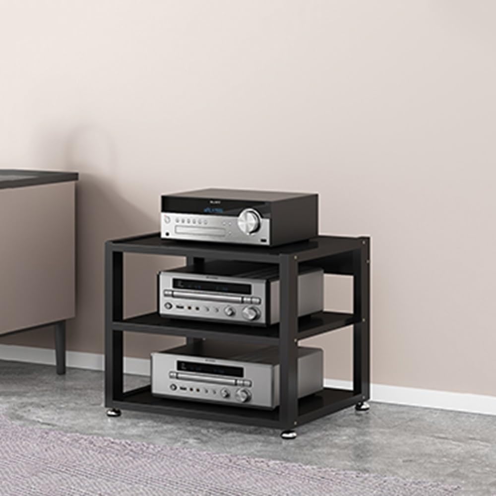Meuble HiFi étagère stéréo 3 niveaux réglables support audio ouvert meuble noir