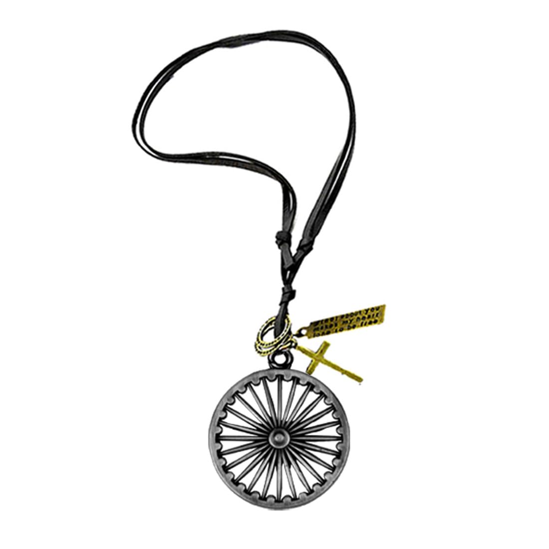 Dhamma Chakra Wheel Metal Grey Pendant with Leather Cord Chain for Men and Women | Stylish Spiritual Necklace | Devotional Jewelry-image-32