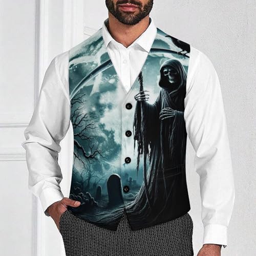 Grim Reaper in Moon Men's Suit Vest Slim Fit V-Ncek Waistcoat Business Casual Vest2
