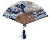 BIGOCT 265G Japanese Handheld Folding Silk The Great Wave Off Kanagawa Fan, One Size
