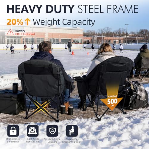 Image of Heated Oversized Camping Chair - Heavy Duty Padded Comfy Warm Outdoor Chair