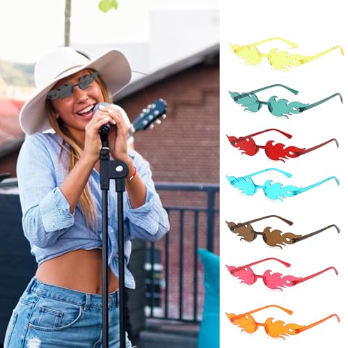 10Pcs Fire Flame Glasses Rimless Flame Fire Sunglasses for Mardi Gras St.patrick's Day Women Men Cosplay2