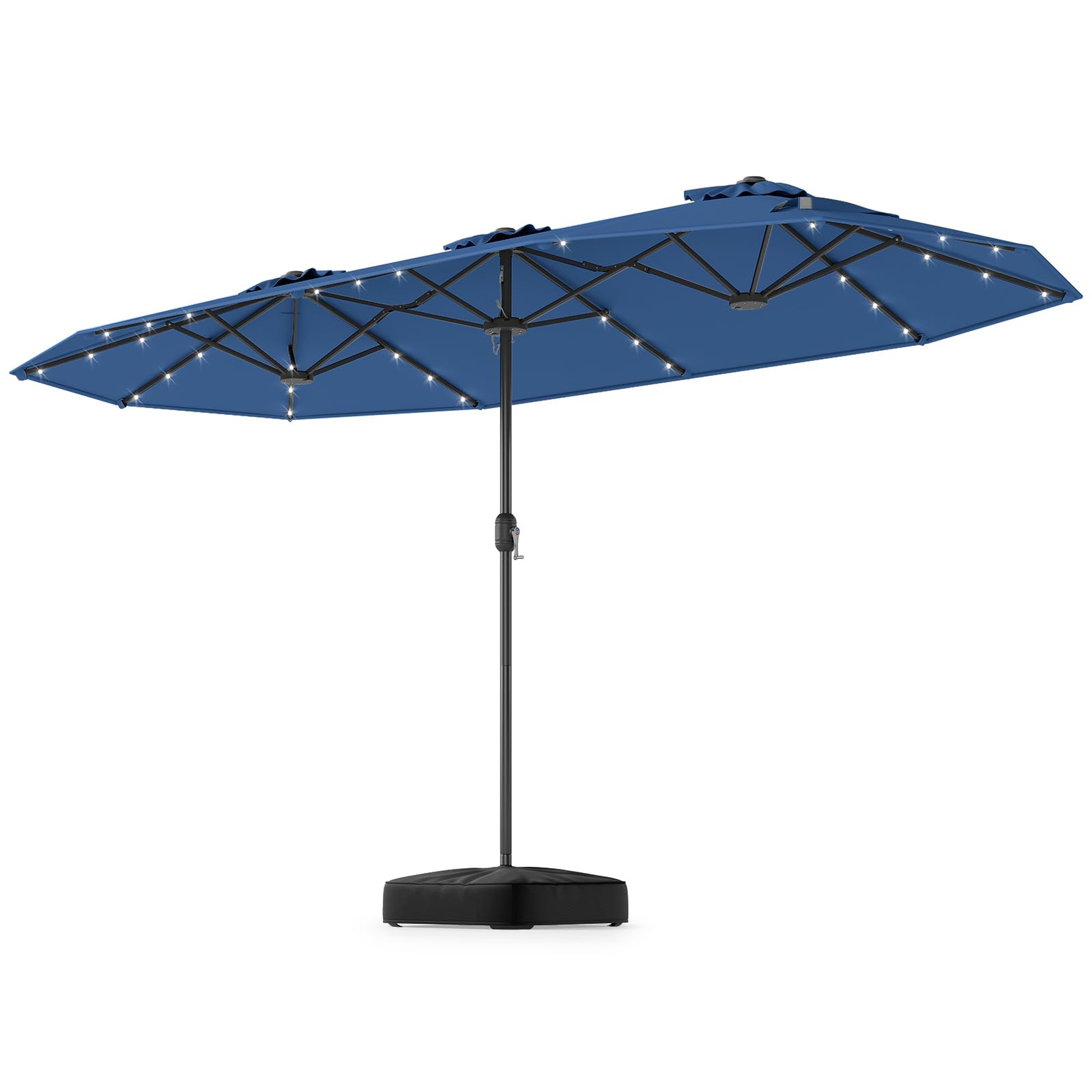 KOMFOTTEU Sombrilla Doble 4 x 2 m con Luces LED y Base, Sombrilla Rectangular con Manivela, Parasol de Jardín con Protección UV, Parasol Grande para Balcón, Piscina, Patio