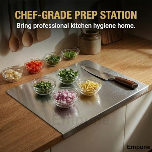 Image of Stainless Steel Countertop Chopping Board 60 x 45 cm | Free 31 x 21 cm Rectangular Chopping Board with Rubber Skid & Straw | Pack of 2