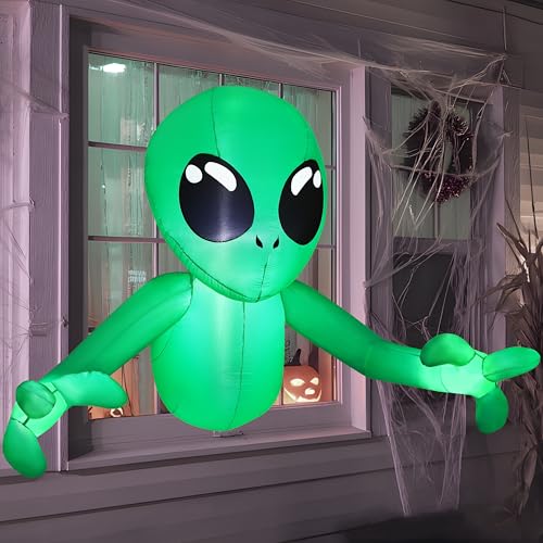Joiedomi 4.5FT Halloween Inflatable Alien Outdoor Decorations Halloween Blow Up for Yard Blow Up Alien Decor Outdoor with LEDs Window Inflatable Decor for Outdoor Yard Garden Party Lawn Decorations