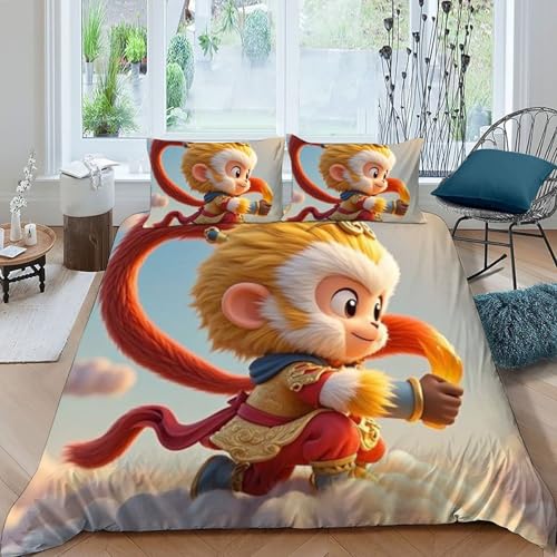 Housse de couette King Singe Blond 220x240 cm en microfibre avec fermeture éclair pour garçon