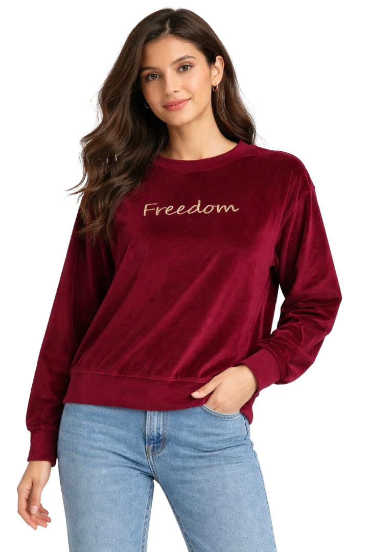 Camey Women's Velour Sweatshirt, Round Neck, Long Sleeve, Casual Winter Pullover Top-picture-27