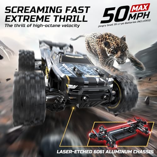 DEERC 1:14 Fast Brushless RC Cars for Adults & Boys, Max 50+ MPH, 2 3S Lipo Batteries 4x4 Waterproof RC Truck, High Speed Offroad Remote Control Car, All Terrain RC Truggy for Snow,Sand & Mud