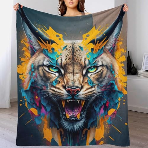 QBIREX LYNX Panorama - Juego de cobija mediana mullida para niños, manta suave con imagen personalizada, regalos de cumpleaños para abuela, 60 x 80 pulgadas (150 x 200 cm)