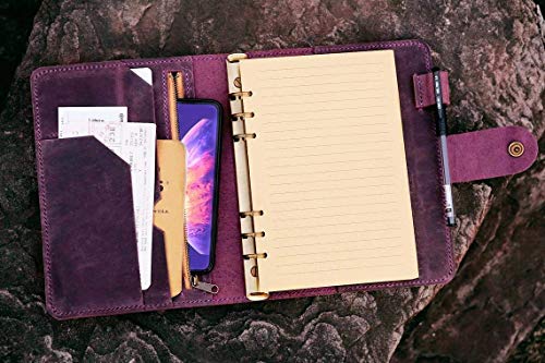 Personalized vintage purple leather notebook cover diary planner A5 refillable travel journal binder NBA523TB