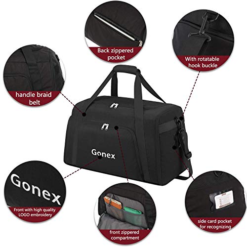 Gonex 60L Travel Duffel Bag Gym Bag Sports Duffle Bag Carry on Weekender Bag Luggage Duffel for Men Women for Hiking Camping Travelling Cycling with Shoe Compartment Black