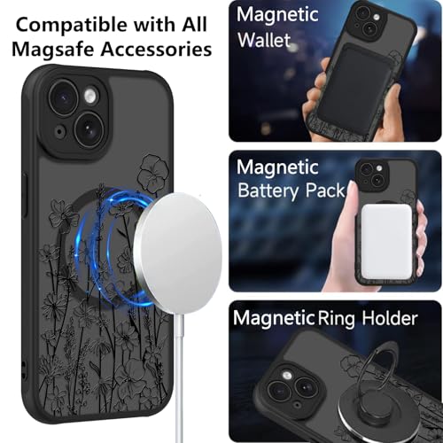 Image of KANGHAR Case for iPhone 15 Florals Pattern | [Compatible with Magsafe] Cute Blooming Flowers Protective Magnetic Case for Girls Women Men