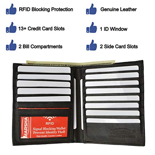 MARSHAL Extra Capicity RFID Blocking Bifold Hipster Credit Card Wallet Premium Leather (Black)2