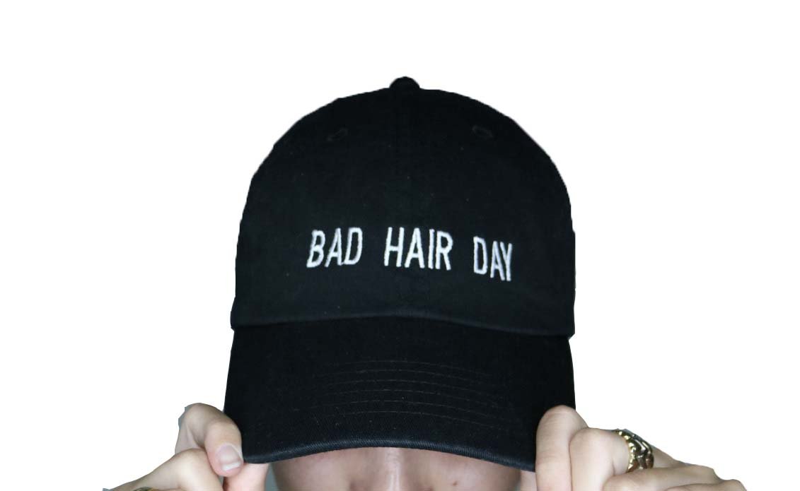 Bad Hair Day Black Baseball Cap with White Embroidery | Funny, Witty Hat | Cover Up Bad Hair | Everyday Baseball Cap Perfect for Workouts, Dog Walks
