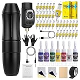 Tattoo Machine Kit Complete Tattoo Gun 2400mAh Power Supply 32pcs Cartridge Needles 7Color Tattoo Ink Practice Skin Bandage for Beginners HWP67KIT-1