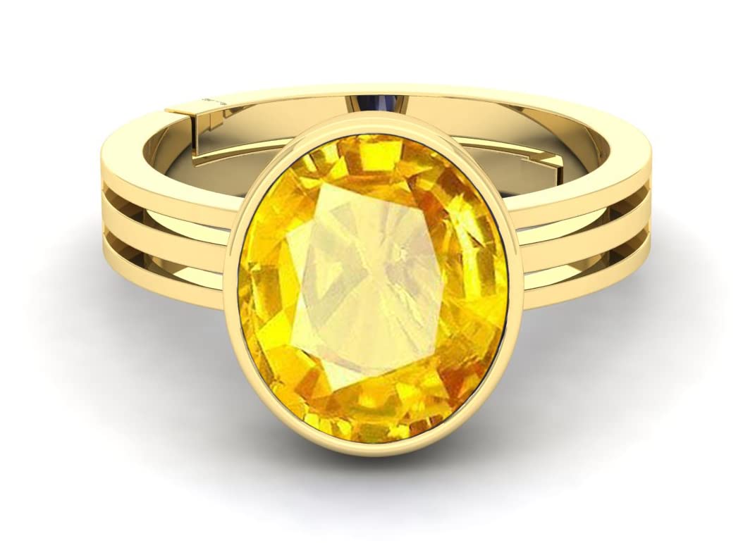 YELLOW SAPPHIRE RING Pukhraj Gemstone Gold Plated Ring Adjustable Ring 7.25 Ratti NATURAL Yellow Sapphire RING For Men And Women By LAB -CERTIFIED-image-0