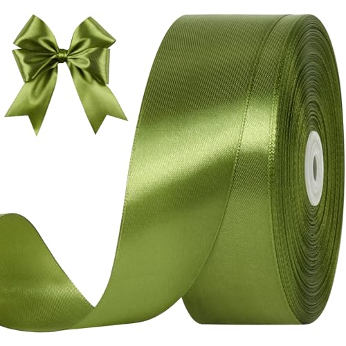 CLUEWR Olive Green Satin Ribbon 1-1/2 Inches 100 Yards
