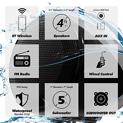 Gohawk Tn4-Sx 2.1 Channel Amplifier 5" Subwoofer 4.5" Full Range Waterproof Bluetooth Atv Rzr Utv Stereo 3 Speakers Audio Amp Radio System 1.5 To 2" Roll-Cage Bar Mount Yamaha Polaris Can-Am 4-Wheeler #TOP2