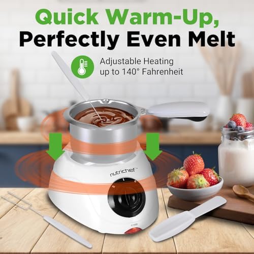 NutriChef Electric Fondue Pot | 25W Chocolate Melting Warmer | 8.8 Oz Capacity | Keep Warm Dipping Function & Removable Pot | Perfect for Melting Chocolate, Butter & Cheese | White - 1