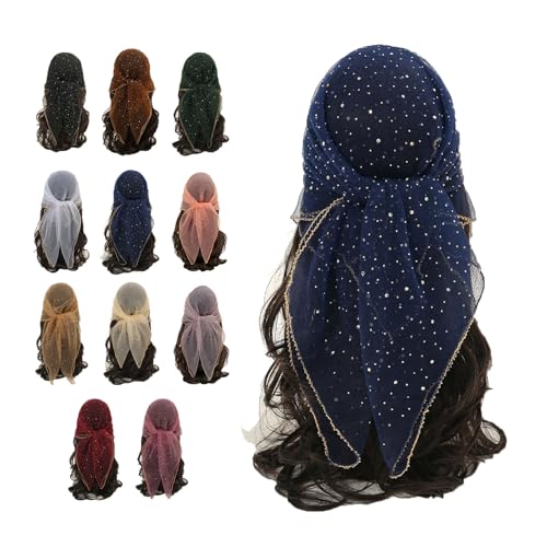 Women's Glitter Decor Head Scarf, Rhinestone Head Scarf 31.5 Inch, Glitter Heads Scarfs, Fashionable and Versatile