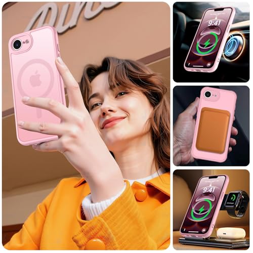 Image of MOCCA Magnetic Shockproof for iPhone 17e Case,Pink | Fits iPhone 17e & 16e | 16ft Drop | Compatible with MagSafe | Anti-Slip Matte | Full Camera Lens Protection | Ultra-Slim