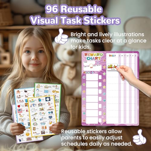 Image of JJPRO Magnetic Reward Chart for Kids with Reward Jar- Behavior Reward Chart System, Toddlers Daily Routine,Visual Schedule Board,96 Reusable Stickers& 45 Star Tokens to Motivate Responsibility