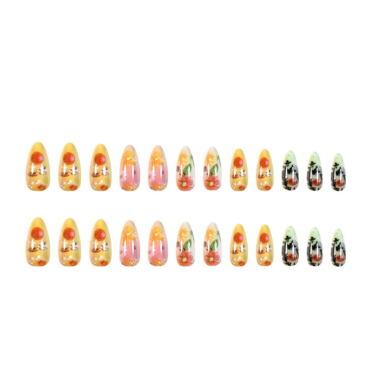 Medium Almond Press on Nails Spring Summer Fake Nails Flower Stick on Nails Cute Glue on Nails Gradient Acrylic Nails Full Cover False Nails Glossy Artificial Nails Reusable Nails Kit for Women 24Pcs image 2