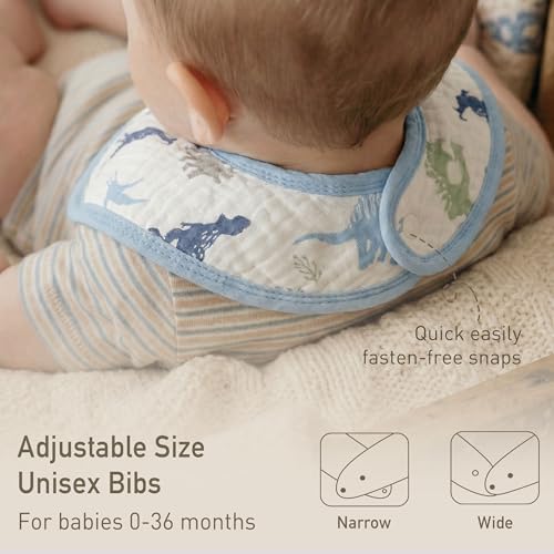 Image of Muslin Bibs for Baby Boy, Adjustable Fit for Drooling and Teething Toddler | 6Pk, 100% Soft Cotton Surface & Multi-Layer Absorbent Core, Shrink-resistant & Fade-Proof, Gentle on Sensitive Newborn skin