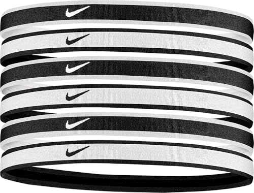 Nike Swoosh Sport Headbands 6pk /w Silicone Non-Slip Grip (Unisex, OSFM, Black/White)