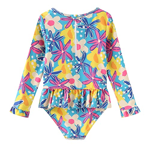 Image of Baby and Toddler Girls One Piece Rash Guard Swimsuits for Girls Long Sleeve Swim Shirts with Sun Protection