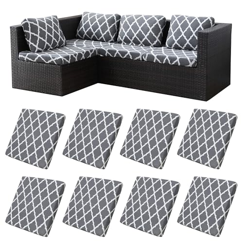 Image of 8Pcs Stretch Patio Cushion Covers,Outdoor Couch Covers Replacement,Outdoor Couch & Sofa Slipcovers,for Patio Furniture Cushion Covers,Washable Reusable Furniture Protector (BTC02-Gray,Cover Only)