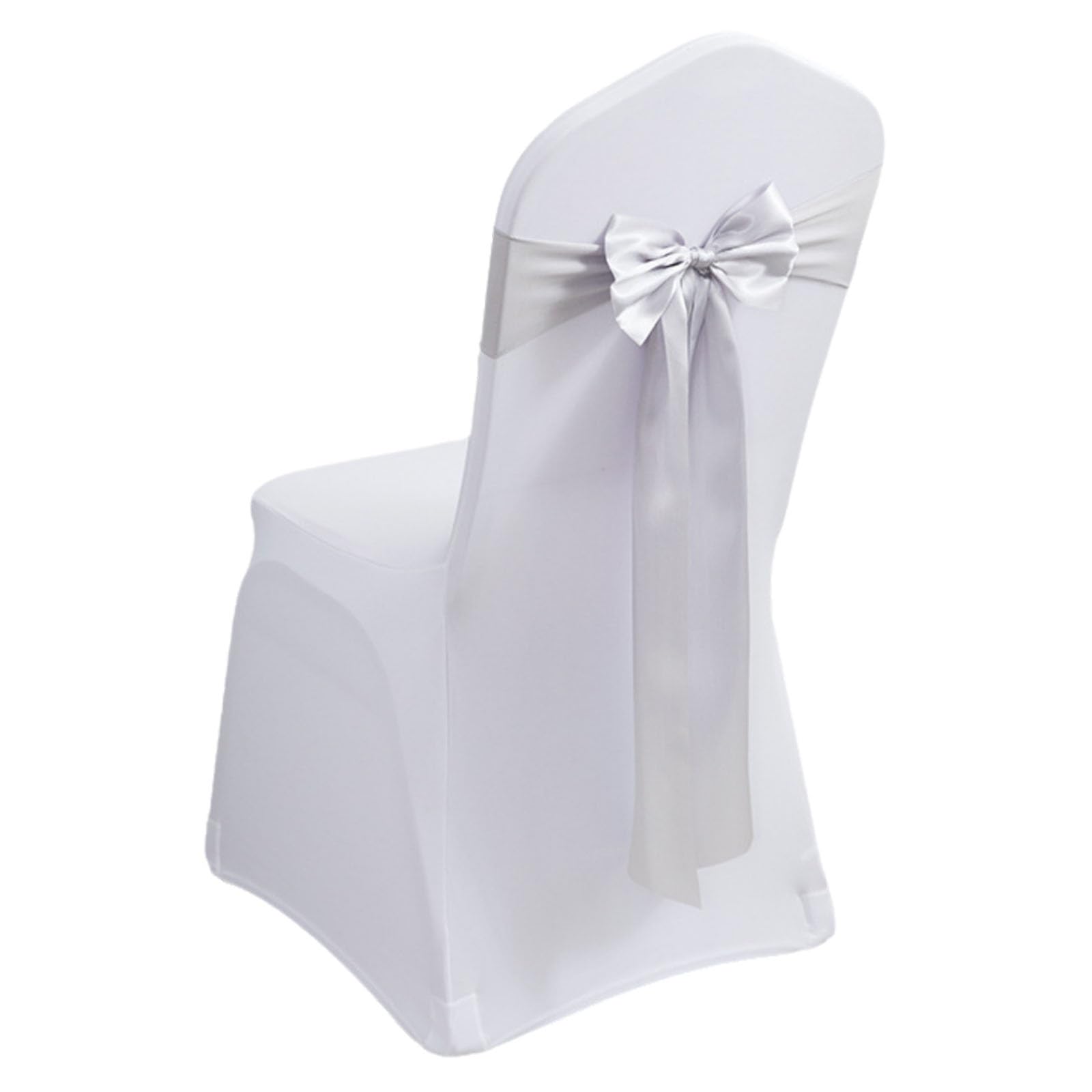 Stretch Chair Sashes, Chair Bows No Need Tied, Polyester Chair Bands, Sashes for Chair Covers for Hotel Wedding Reception Birthday Party Ceremony Decor(Silver Gray,100PCS)