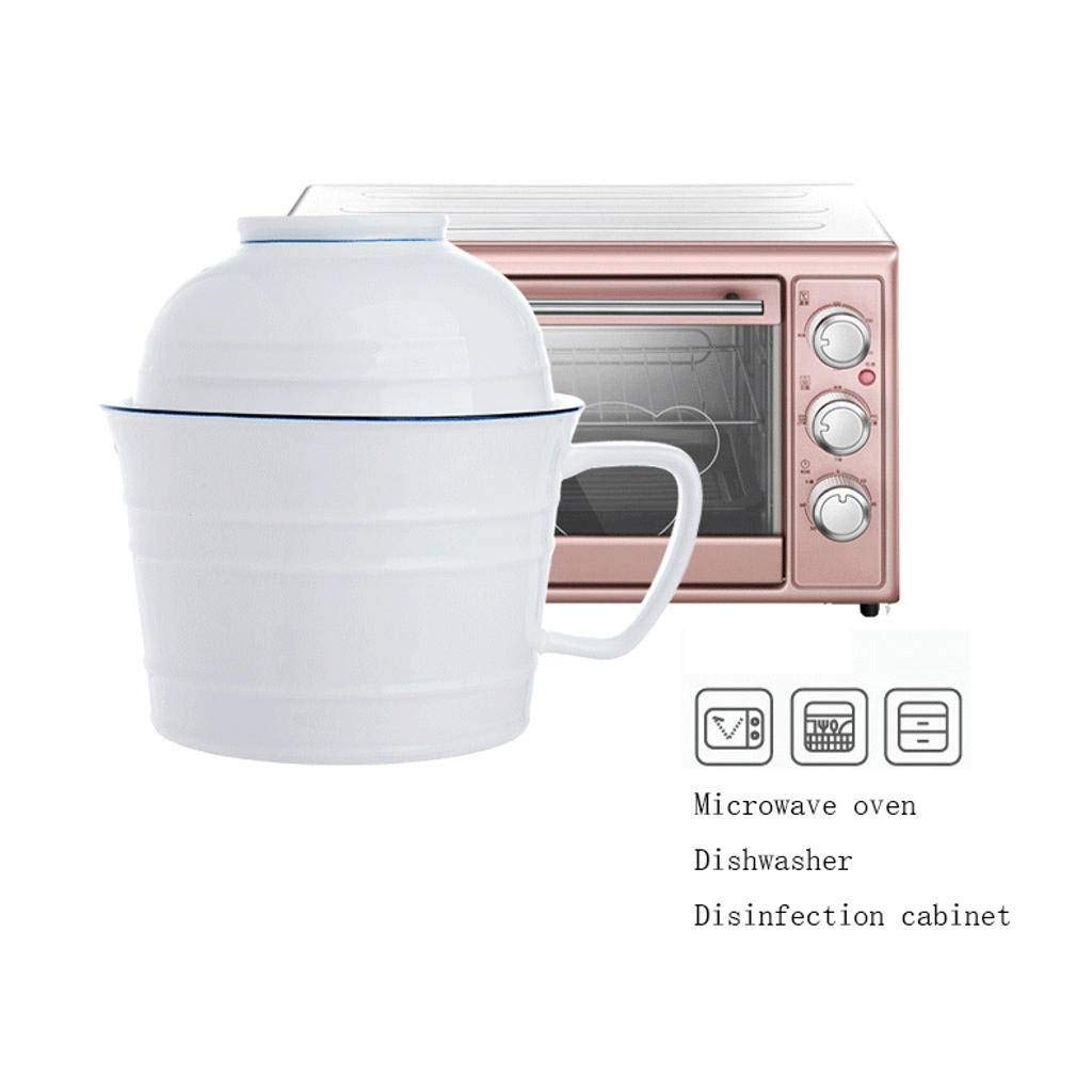 Suppenteller Schalen mit Griff Instant Nudeln Oberfläche mit Deckel Keramik Student Wohnheim Zimmer Big Adult Japanisch-Stil Weiß-980ML