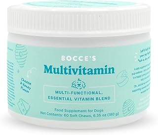 Bocce's Bakery Multivitamin Supplement for Dogs, Multi-Functional Daily Chews Made in The USA with an Essential Vitamin Blend, Digestion Joint Support, Cheese Honey, 60 ct