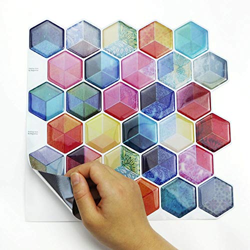 Magictiles Self-Adhesive Tile Backsplash For Kitchen, Vinyl Decorative Tiles, 10 Tiles (Multicolor, 10"X10") #TOP2