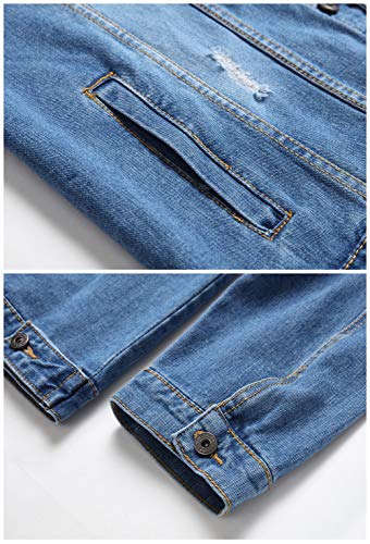 Image of LZLER Men's Denim Jackets Distressed Destroyed Classic Vintage Slim Fit Ripped Fashion Trendy Trucker Jean Jackets
