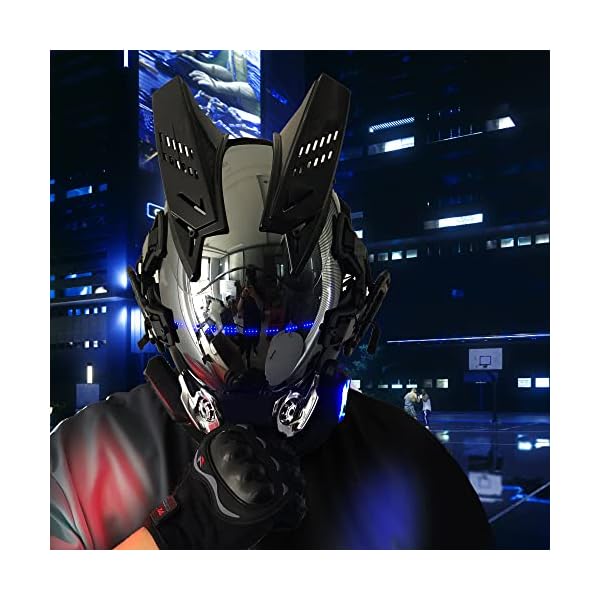 Pdling cyberpunk gothic mask helmet for adult,techwear mask, halloween cosplay costume accessory with led lamp, futuristic helmet - image 4