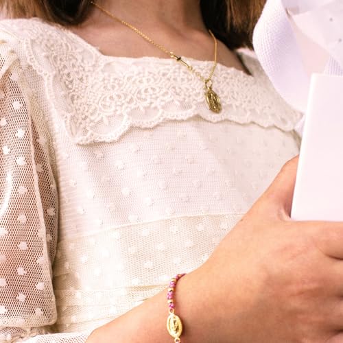 Collar Virgen Milagrosa y cruz en plata bañada oro