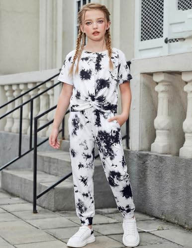 Image of Arshiner Girls Clothing Sets Tie Dye Twist Front Tops & Sweatpants Outfits Sportwear Sweatsuits Tracksuits 4-13 Year