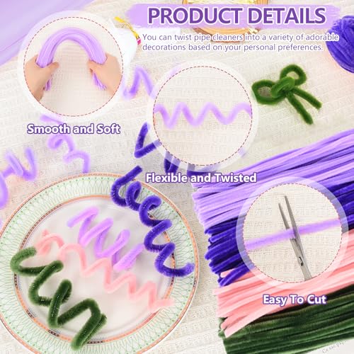 Miniatura 3 de 400 Piezas Limpiapipas Manualidades, Kit Limpiapipas Flores Morado Con 20 Alambres Verdes, 3 Cintas Floristería, Tijeras, Papel Regalo, Set Manualidades Flexible Ramos Tulipanes Diy Para Niños Adultos