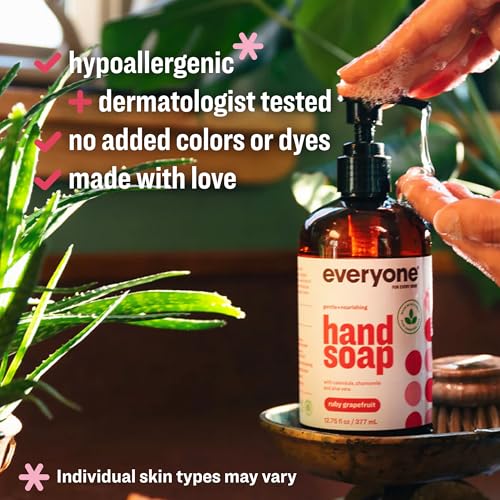 Image of Everyone Liquid Hand Soap, 12.75 Ounce (Pack of 3), Ruby Grapefruit, made with Essential Oils for Kitchen and Bathroom | Plant-based | moisturizing formula | essential oils | bulk multipack | sensitive skin | cruelty-free | biodegradable