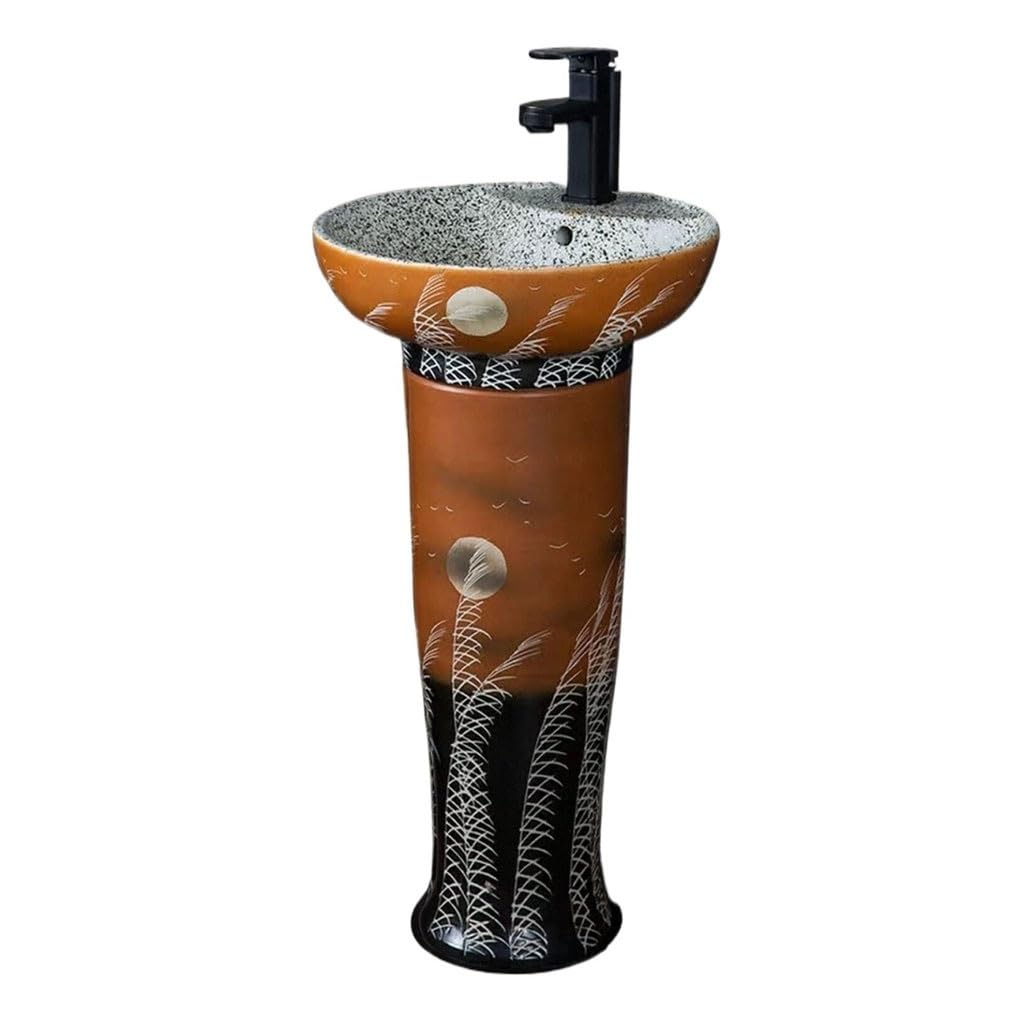 Aertsdfgt A Vessel Sink Outdoor Pedestal Wash Basin Floor-Standing Integrated Retro Balcony Pool Garden Rt