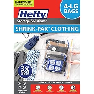 Hefty Shrink-Pak – 4 Large Vacuum Storage Bags for Clothes, Pillows, Towels, or Blankets – Space Saver Vacuum Sealer Bags Ideal Under Bed Storage Solutions