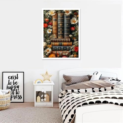 Image of Clendo Book Paint by Numbers Kit for Adults Beginner, Flower Framed Adult's Paint by Number Kits with Easel, DIY Oil Painting Kits for Gift Home Wall Decor 12x16 Inch