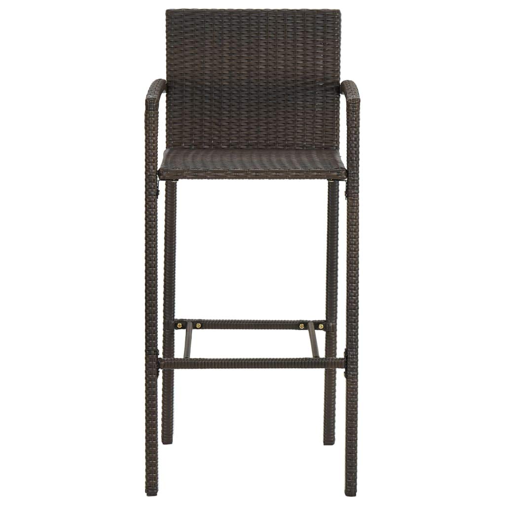 Stołek barowy 4 szt., brązowy polirattan, odporny na warunki atmosferyczne, z oparciem i podnóżkiem, stal malowana proszkowo, 52 x 56 x 118 cm, można układać w stos, idealny do ogrodu, na