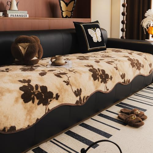 ETM̂ʂ݃\t@Jo[ ̒ƉԂ̃\t@Jo[ tFCNt@[sK`NbV ~ߕtȐXbv rO[pƋی Floral Brown 110×300cmi43.3×118inj