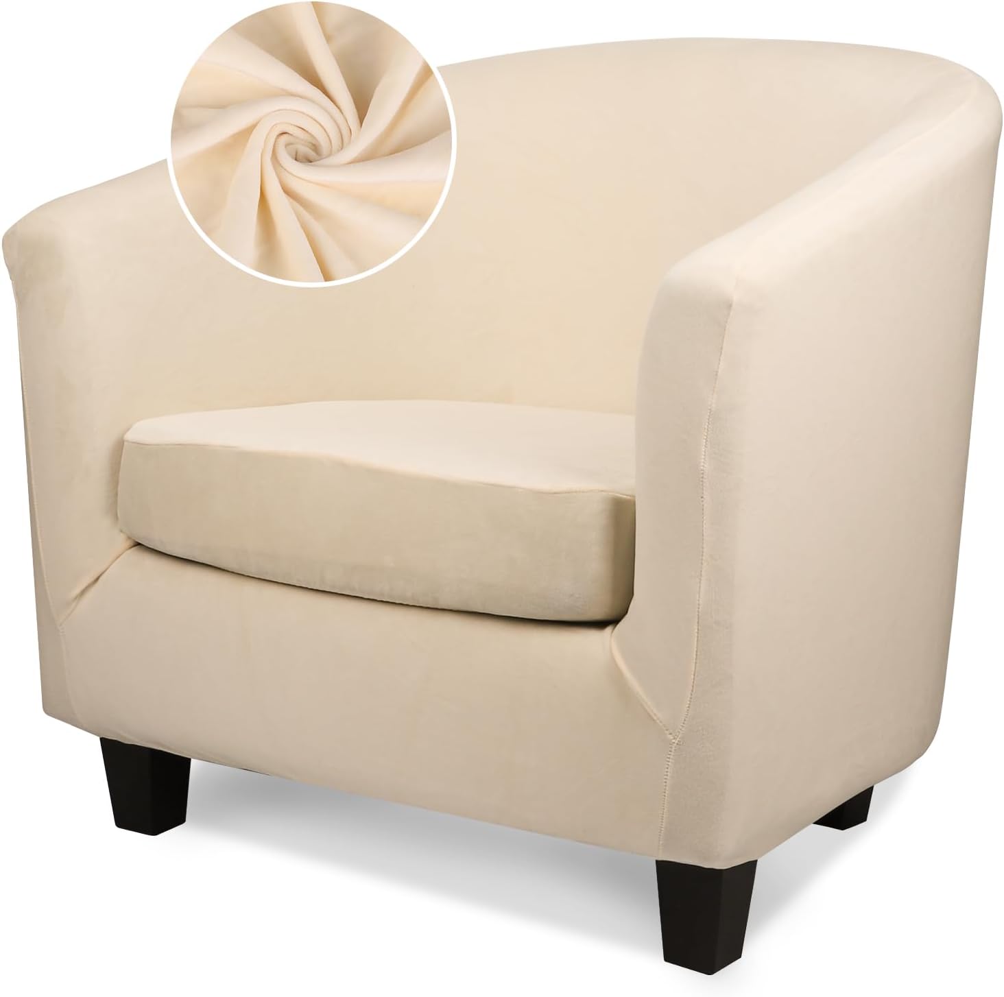 Barrel Chair Covers, 2 Piece Club Arm Chair Couch Slipcover with Chair Cushion, Soft Stretch Velvet Barrel Chair Couch Slipcover Washable Furniture Protector for Pet Dogs