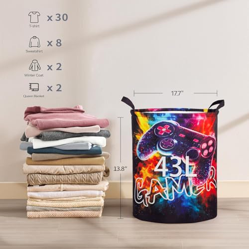Image of 2Pcs Gamepad Boys Kids Laundry Basket Baby Nursery Hamper Gamer Room Decor Foldable Oxford Cloth Funny Tote Clothes Storage Bucket Organizer For Bedroom (Gamepad)